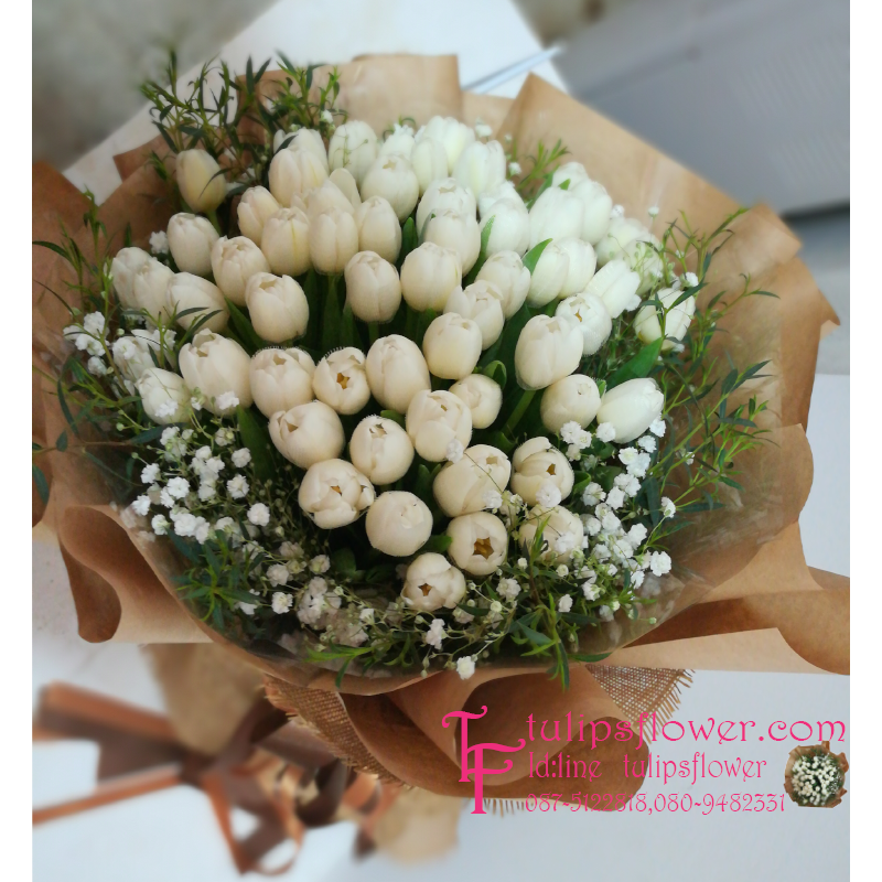 ช่อดอกไม้สด ช่อดอกไม้ บริการจัดดอกไม้ในราคาหน้าร้านเริ่มต้นที่ 1000 บาท  ช่อดอกไม้สด พวงหรีด - B016 ช่อดอกทิวลิปสีขาว